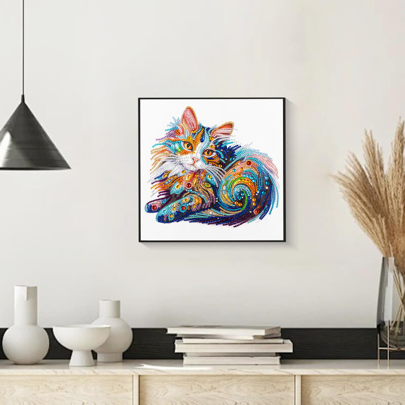 Painted Cat diamond painting in home décor setting – DYC