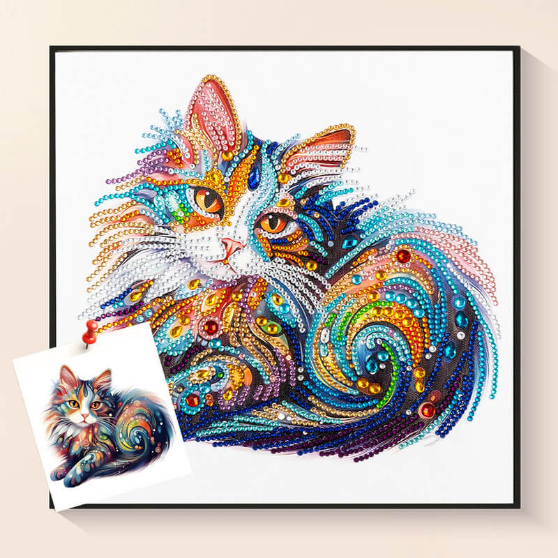 Painted Cat diamond painting kit – Colorful abstract cat art by DYC
