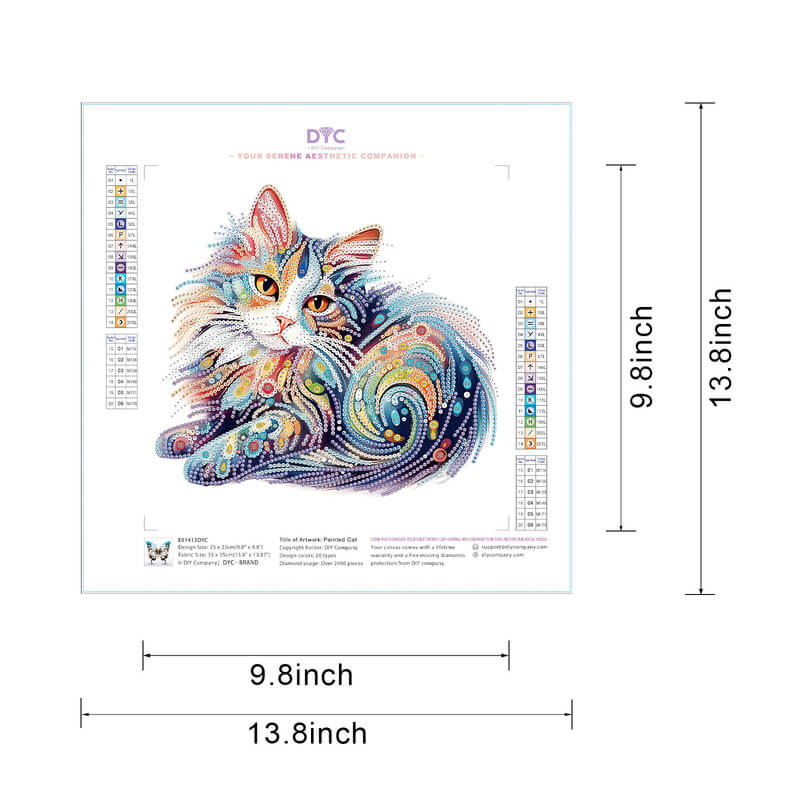 Diamond painting size guide – Painted Cat abstract kit – DYC