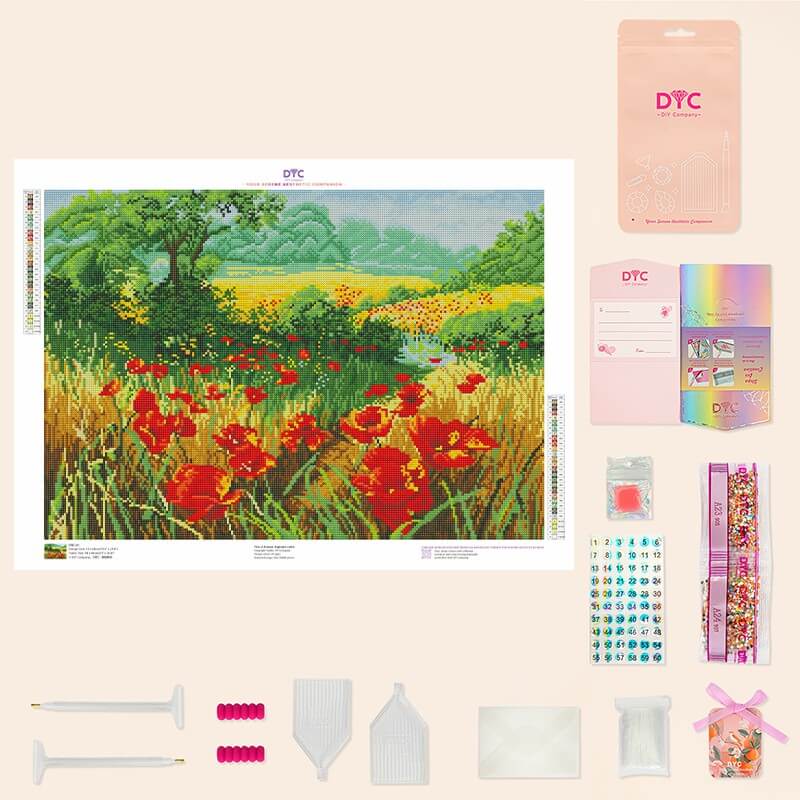 Complete diamond painting kit – Poppy Meadow with tools by DYC