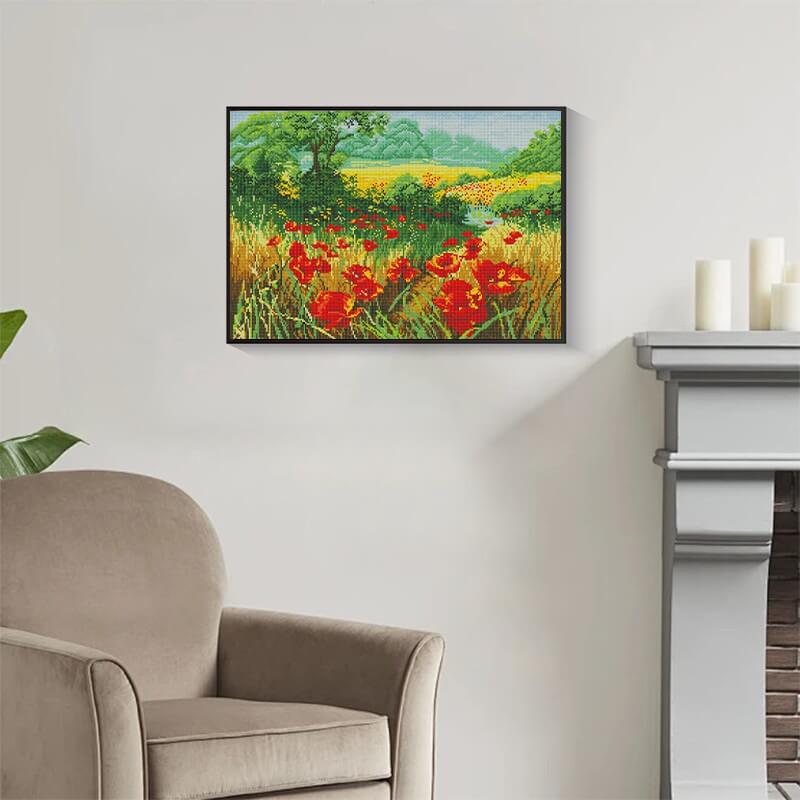 Finished Poppy Meadow flower diamond painting kit result – DYC