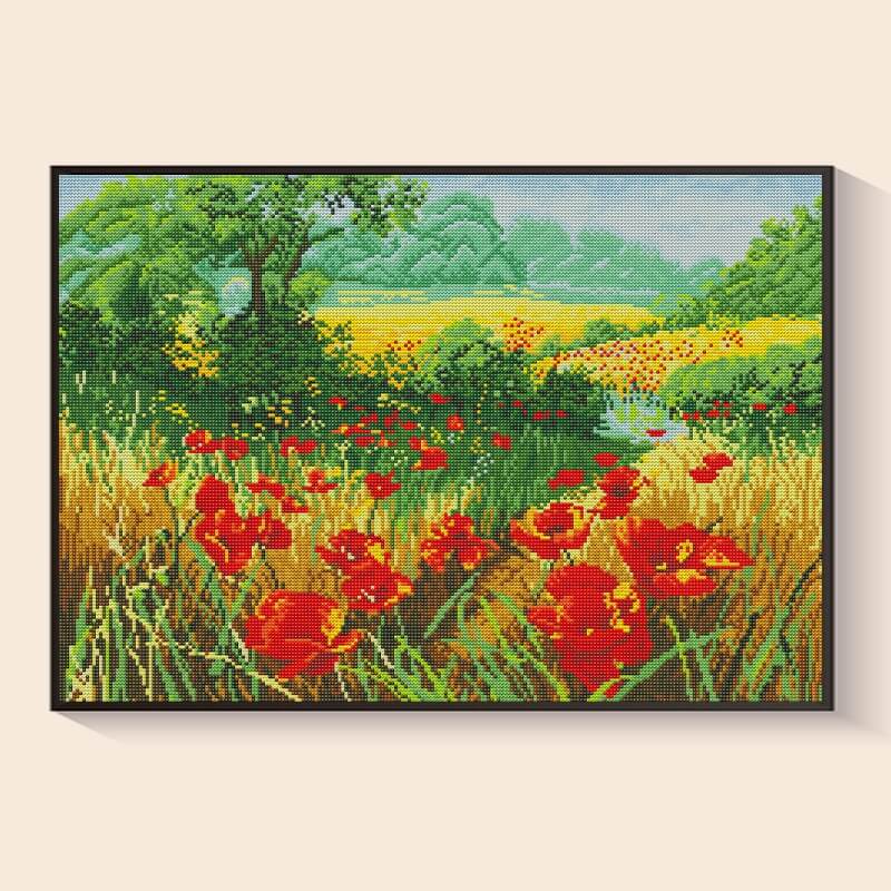 Poppy Meadow in the Summer Breeze flower diamond painting kit – DYC