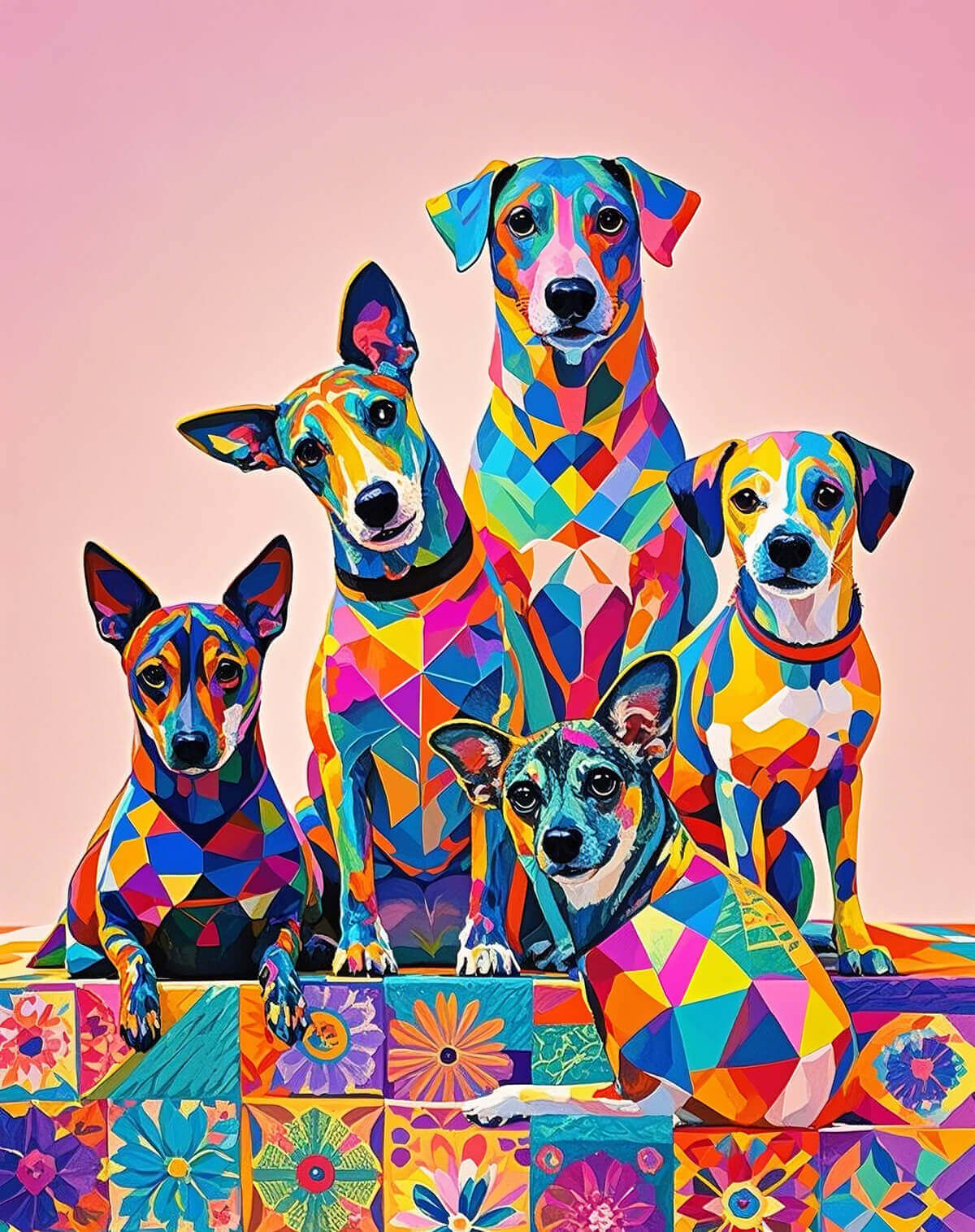 Prism Paws colorful dog diamond art kit with five cute puppies