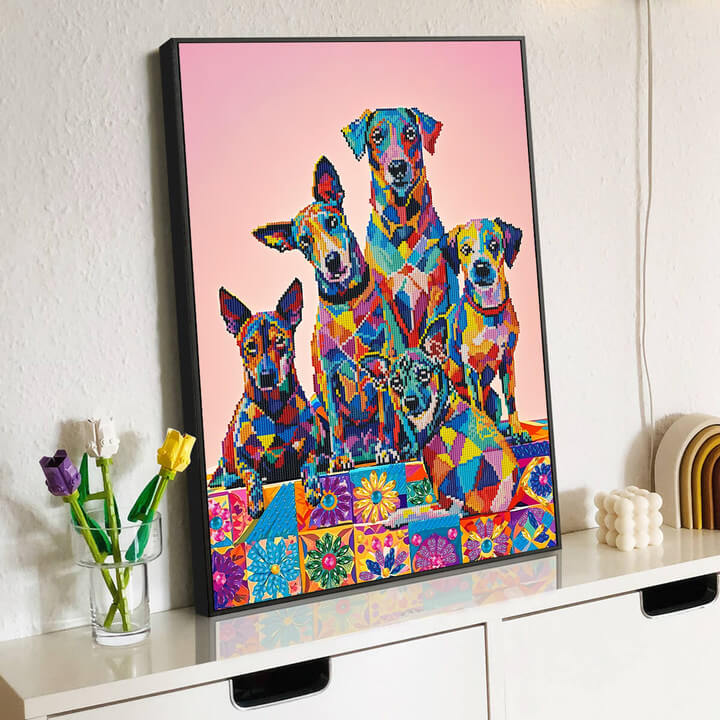Prism Paws dog diamond art kit displayed as modern wall décor