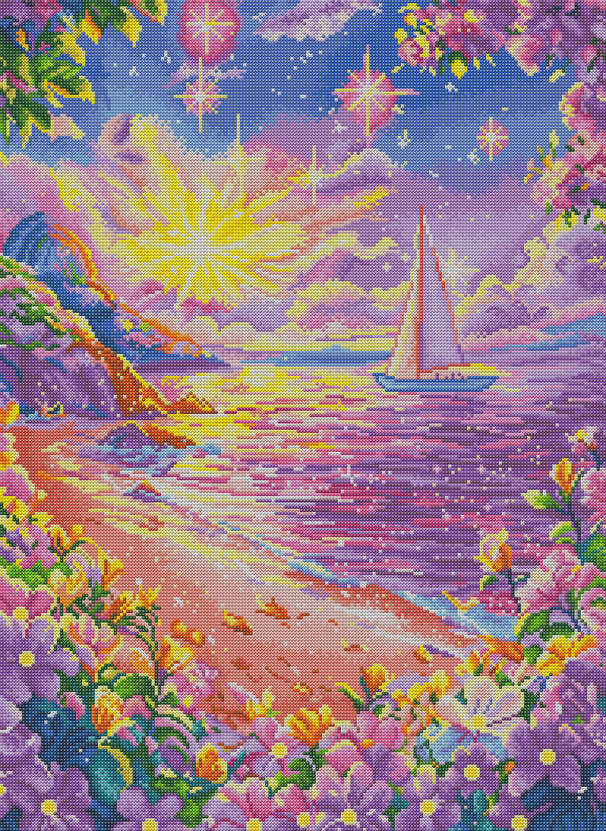 Purple seaside serenity diamond painting kit – DIY art by DYC
