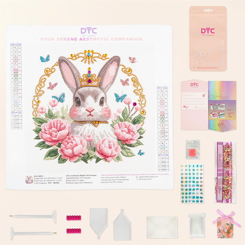 Complete Rabbit and Flower diamond painting kit with tools – DYC