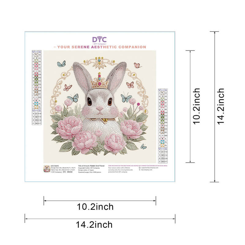 Rabbit and Flower diamond painting size guide – DYC
