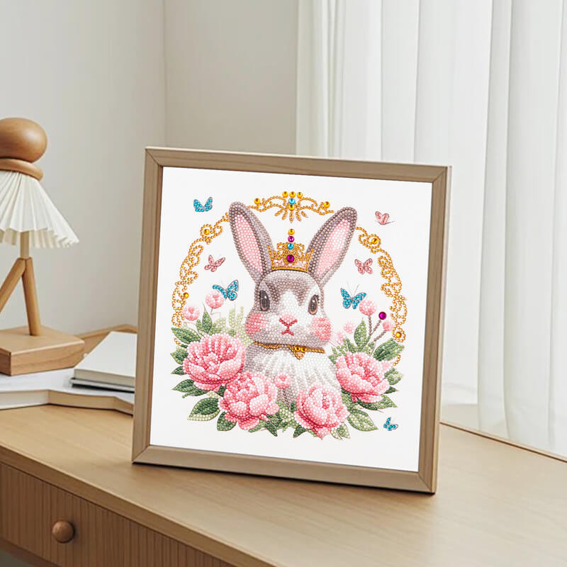 Rabbit and flower diamond painting wall décor in living room – DYC