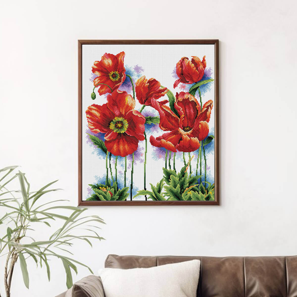 Living room wall decor with radiant red blooms diamond painting