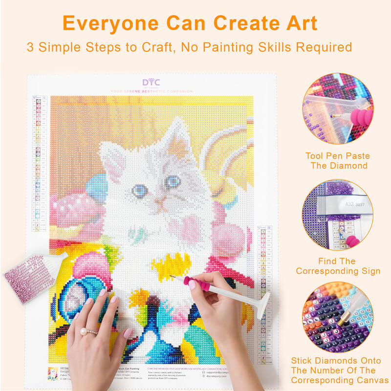 Step-by-step drilling process for Rainbow cat diamond painting – DYC
