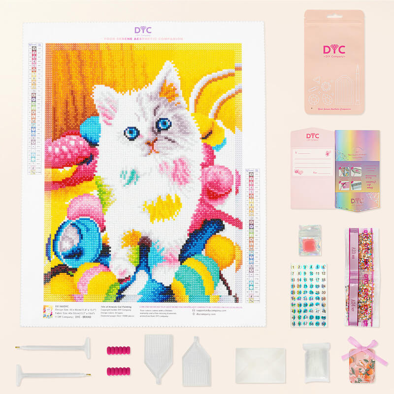 Complete diamond painting kit – Rainbow cat with tools – DYC