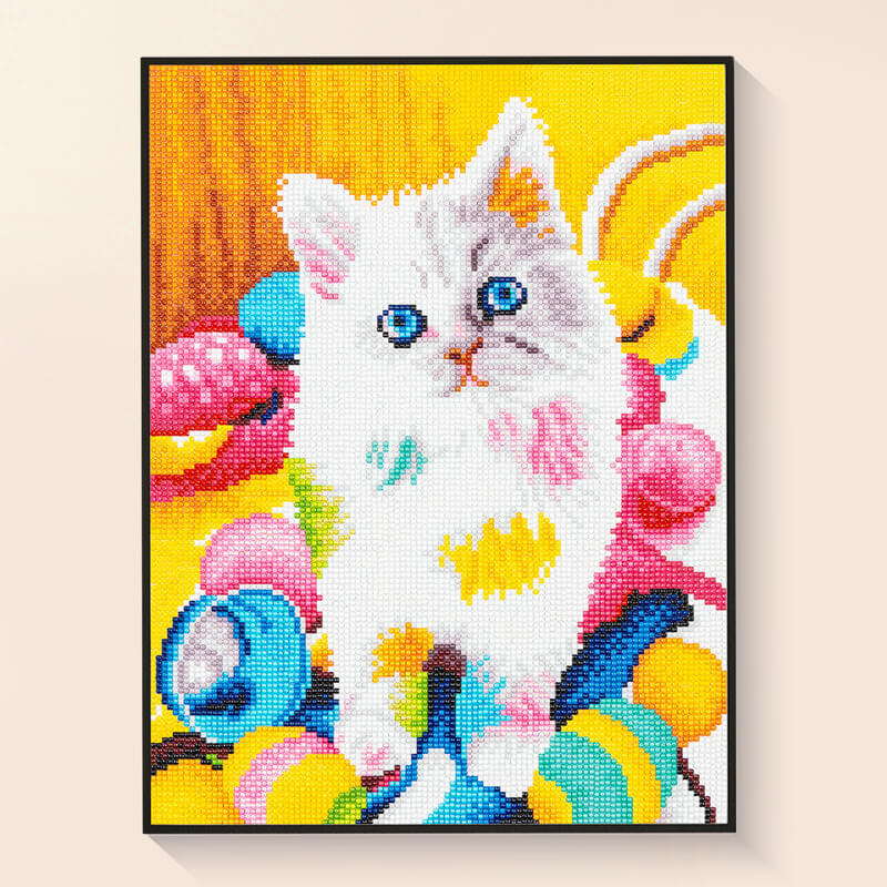 Rainbow cat diamond painting kit – Cute kitten art by DYC