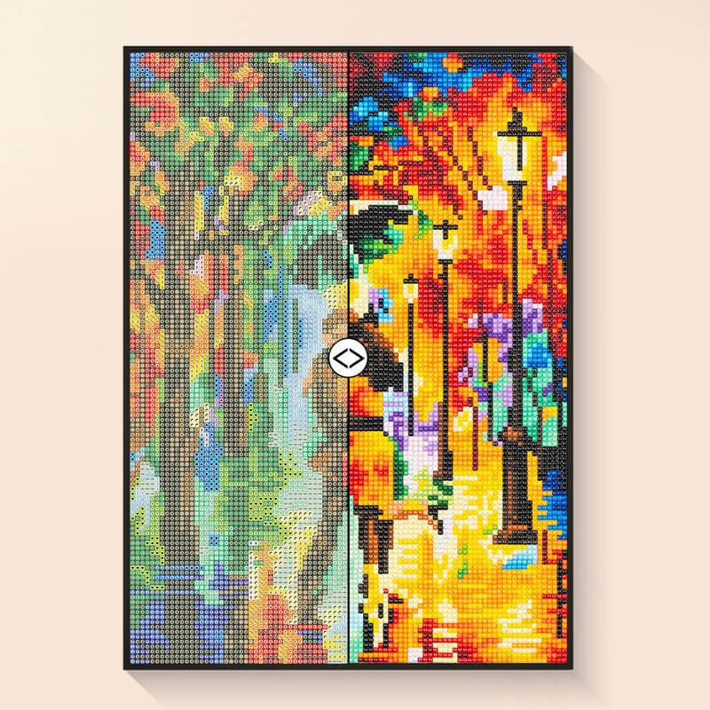 Before and after rainy day diamond painting romantic art DYC