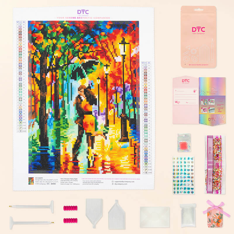 Complete rainy night diamond art painting kit with tools DYC