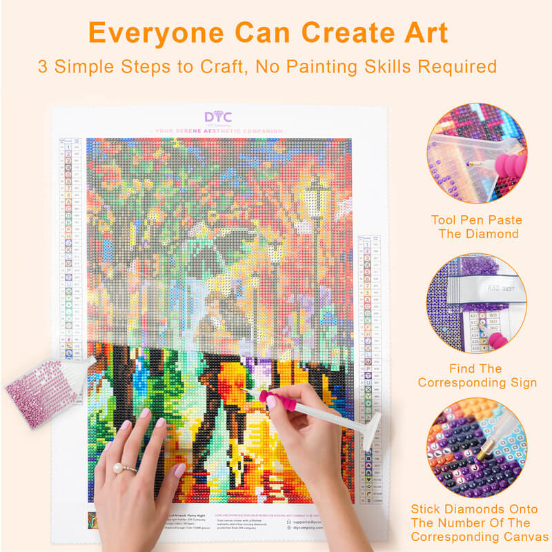 DIY rainy night diamond painting step by step