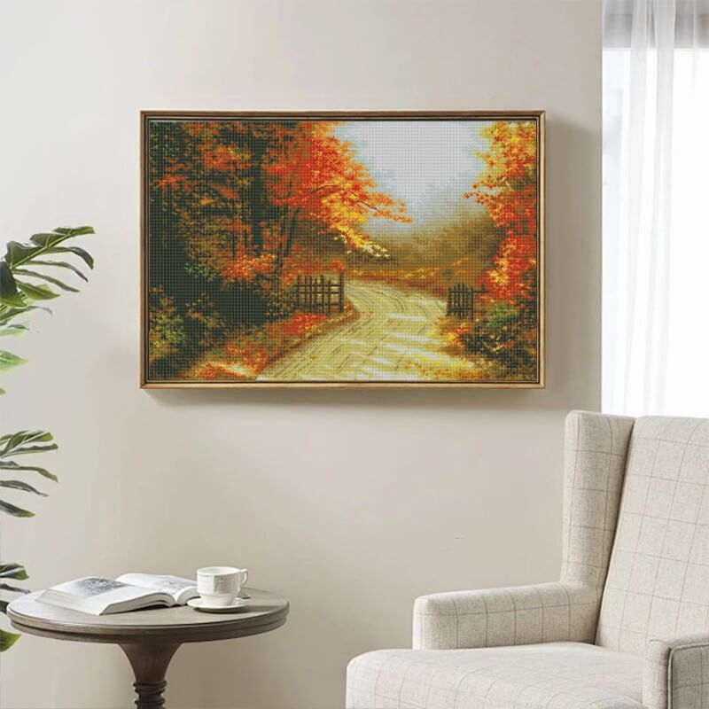 Finished The Road of Golden Autumn Diamond Painting Kit – Fall landscape décor | DYC
