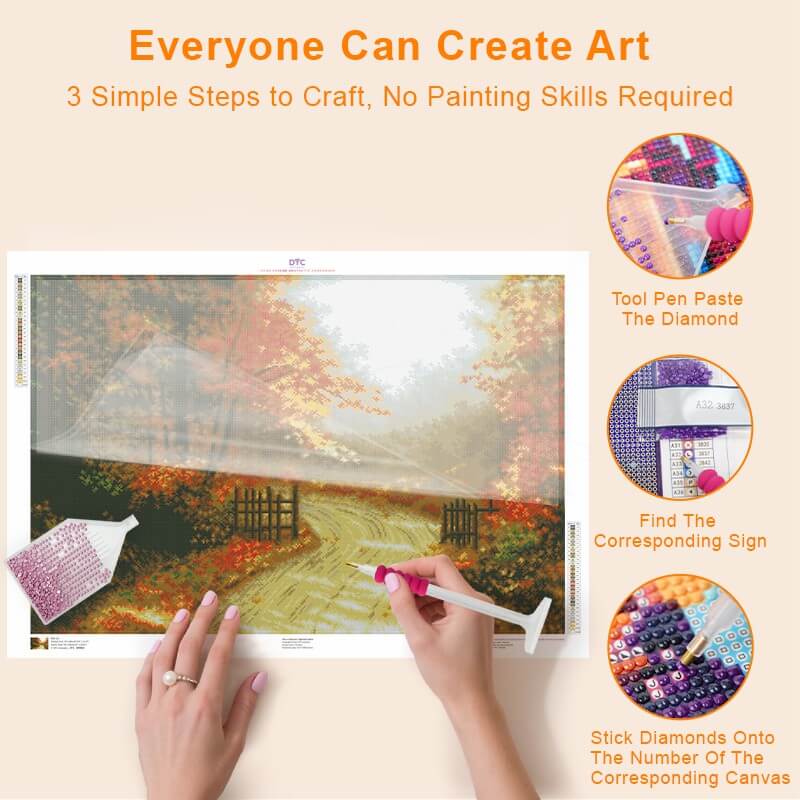 Step-by-step DIY process – The Road of Golden Autumn Diamond Painting Kit | DYC