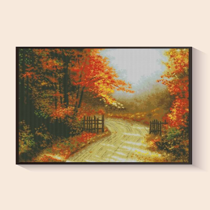 The Road of Golden Autumn Diamond Painting Kit – Autumn path landscape art | DYC