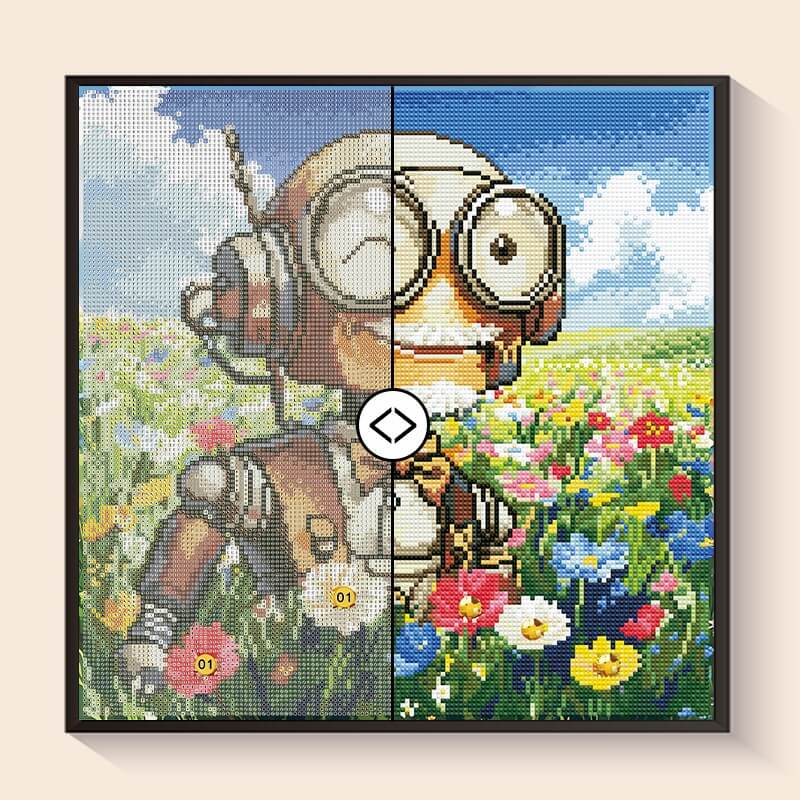 Original photo vs finished Robot Grandpa diamond art – DYC