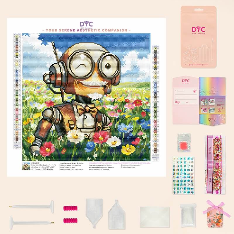 Complete diamond painting kit – Robot Grandpa with tools by DYC