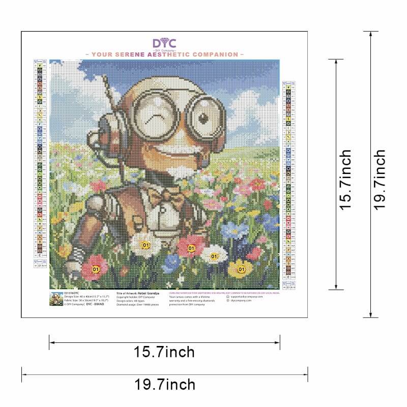 Diamond painting size guide – small to large Robot Grandpa kit