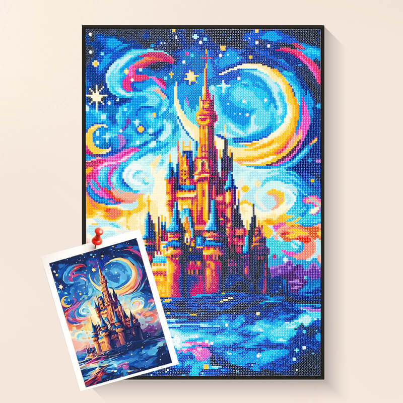 Romance Starry Sky castle diamond painting kit – Fantasy art by DYC