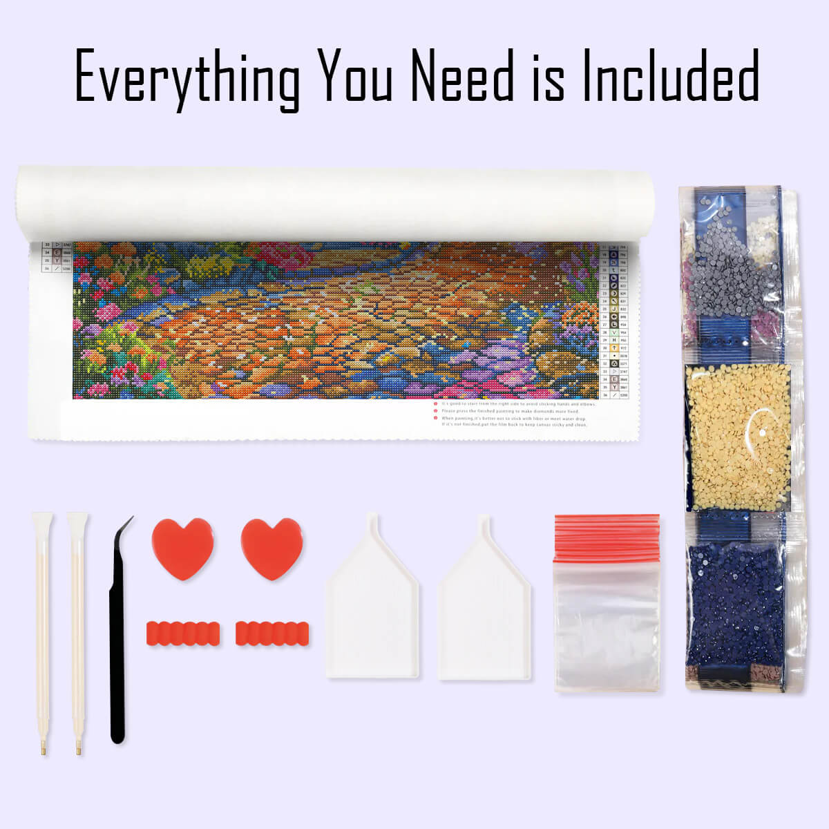 Complete diamond painting kit – romantic flower street with tools by DYC