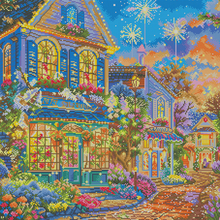 Romantic flower street diamond painting kit – DIY art by DYC