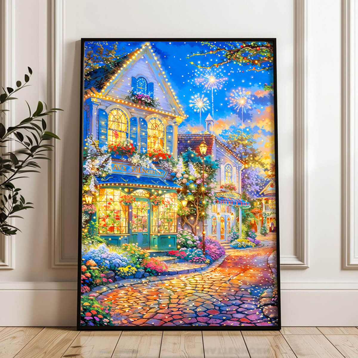 Romantic flower street diamond painting in home décor setting – DYC