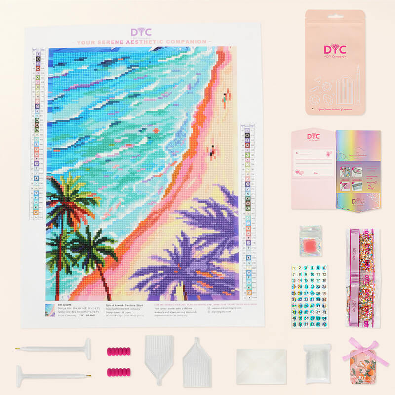 Complete diamond painting kit – Sardinia Stroll beach with tools – DYC