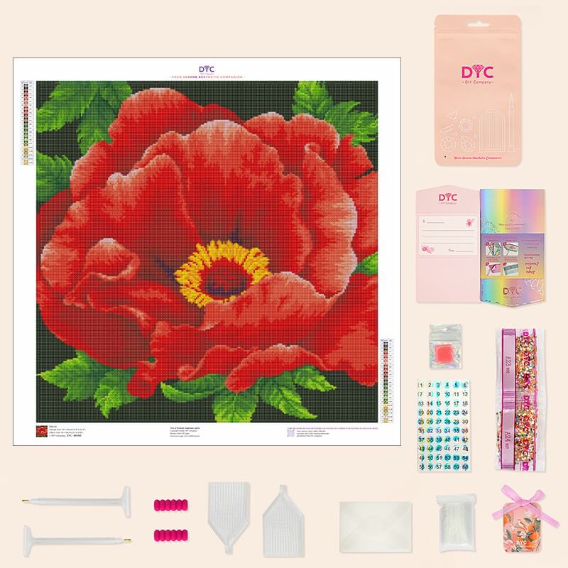 Complete Scarlet Bloom Elegance Diamond Painting Kit with tools | DYC