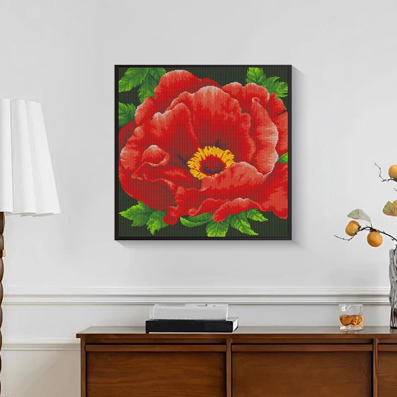 Finished Scarlet Bloom Elegance Diamond Painting Kit – Floral DIY art | DYC
