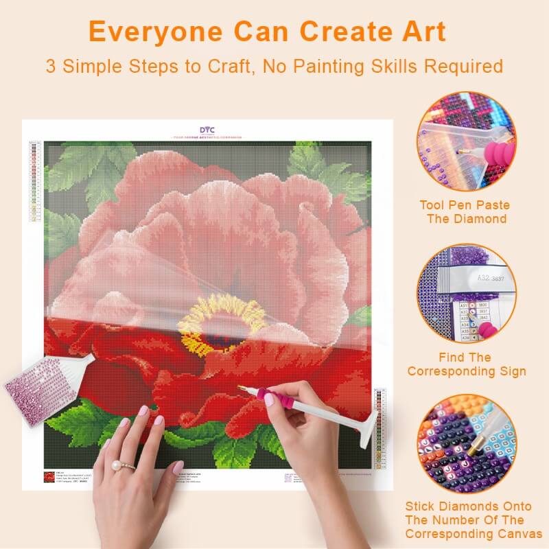 Step-by-step DIY process – Scarlet Bloom Elegance Flower Diamond Art | DYC