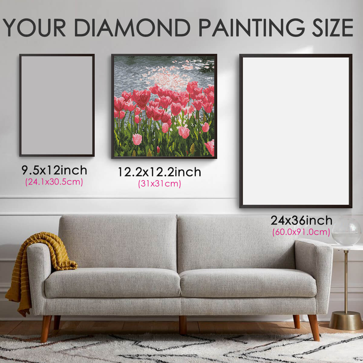 Diamond painting size guide – small to large Sea of Tulips kit