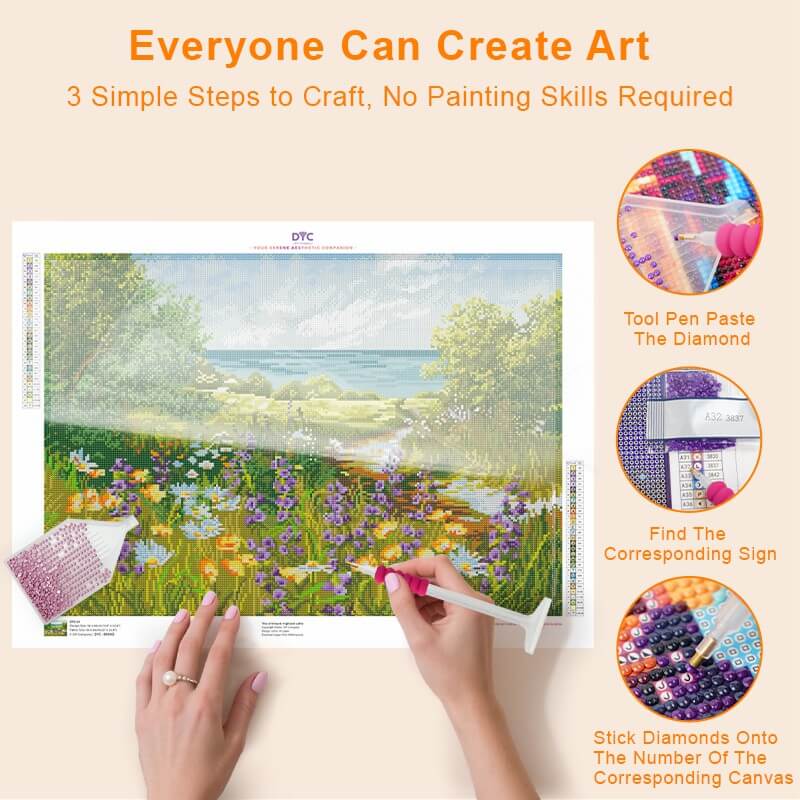 Step-by-step drilling process for Seaside Wildflowers diamond painting