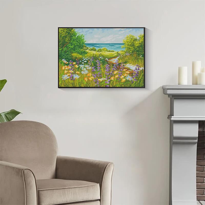 Finished Seaside Wildflowers diamond painting kit result – DYC