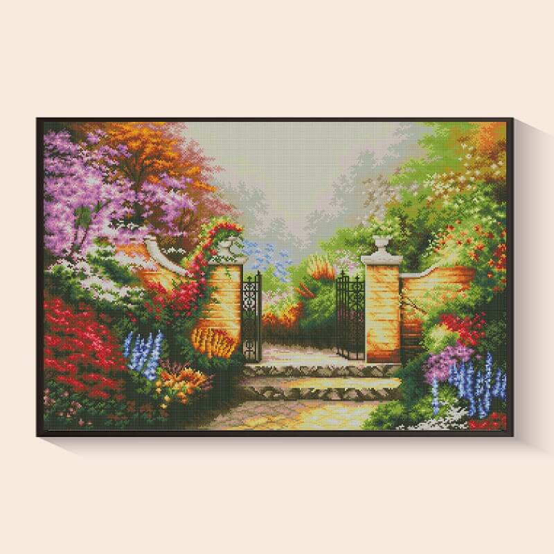 Secret Garden Gate in Bloom Diamond Painting Kit – Spring blossom floral art | DYC
