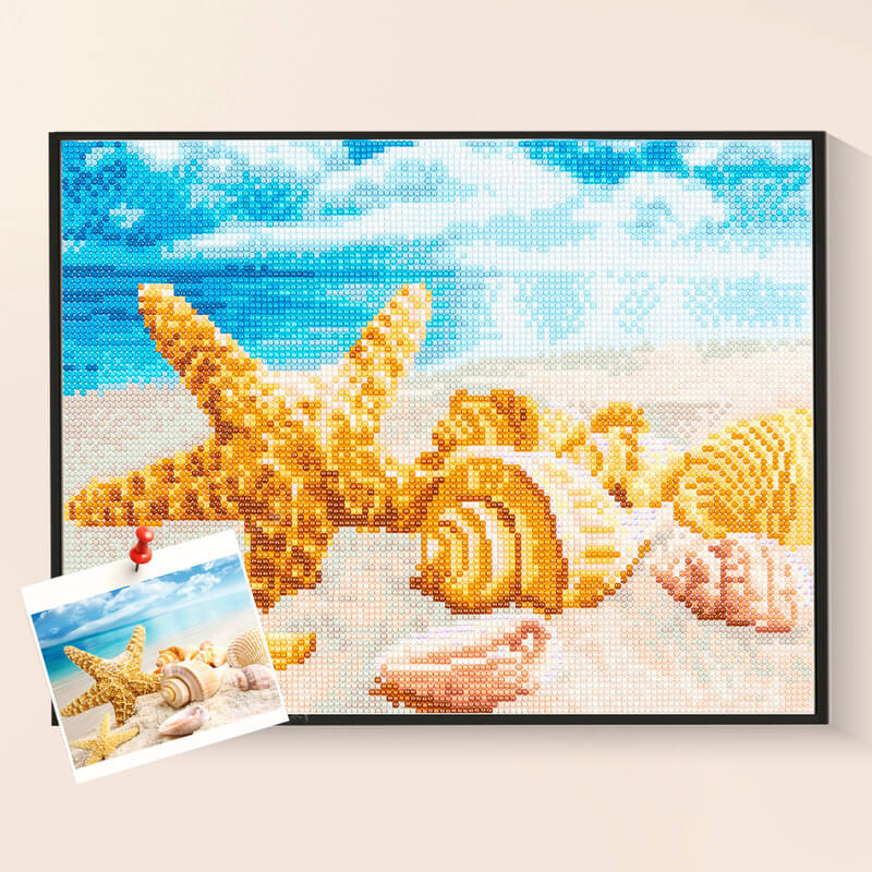 The Smell of the Sea diamond painting kit with starfish and seashells – DYC