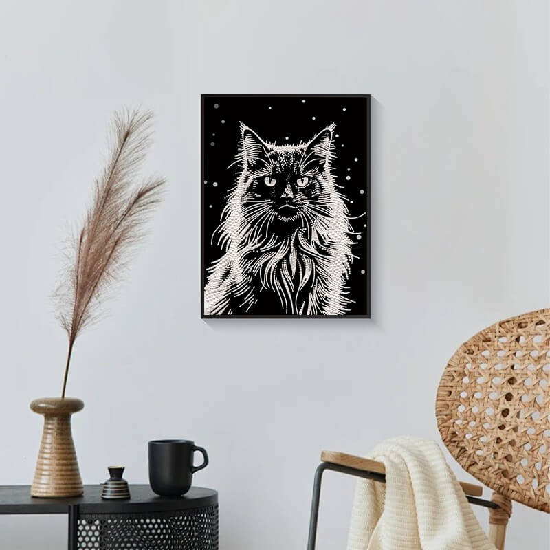 Finished Snow Cat pearl painting kit result – DYC