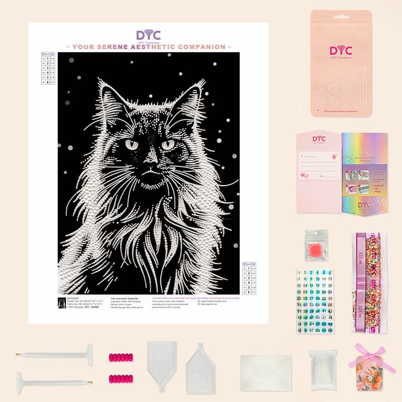 Complete pearl painting kit – Snow Cat with tools by DYC