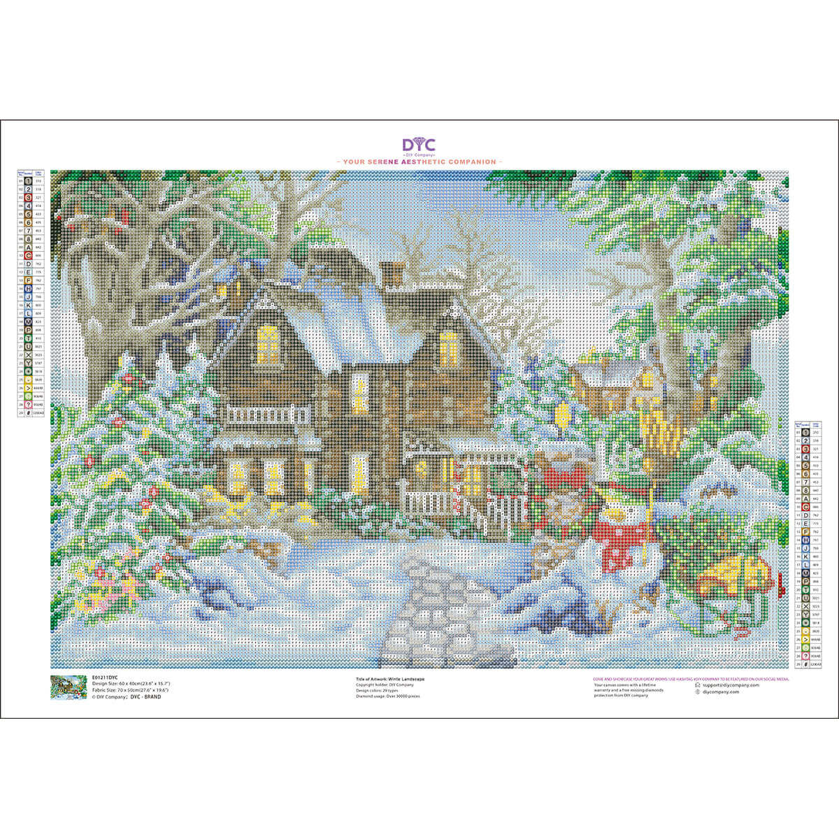 Mockup of snowlit path cottage winter landscape diamond art painting