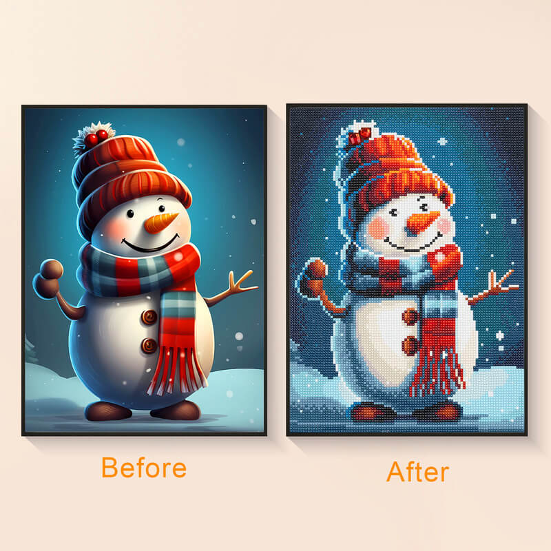 Before and after snowman Christmas diamond art craft DYC
