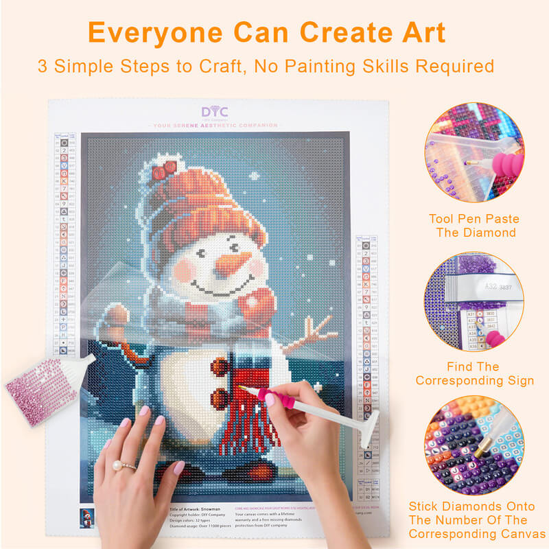 Snowman diamond art Christmas craft step by step process DYC