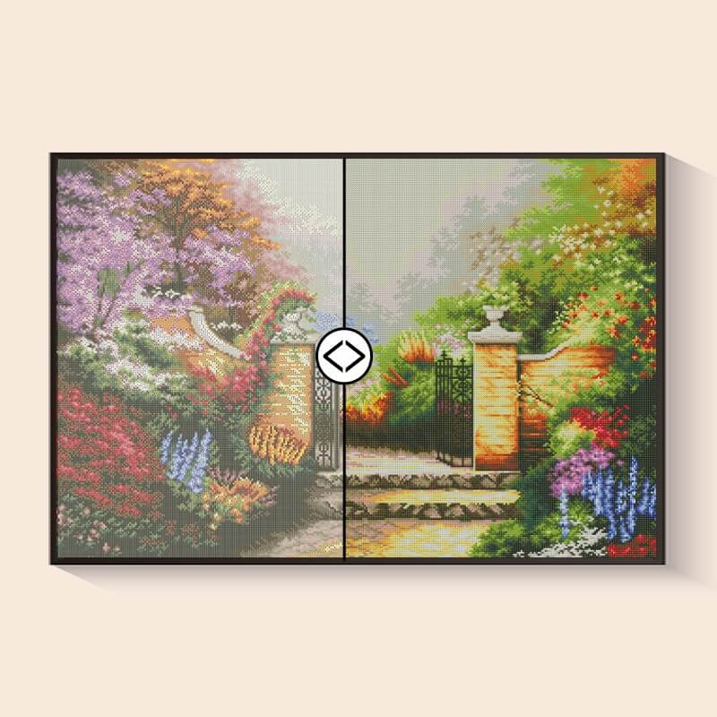 Before and after comparison – Spring Blossom Garden Diamond Painting Kit | DYC