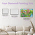 Size chart of spring landscape diamond painting blossom cottage by the stream