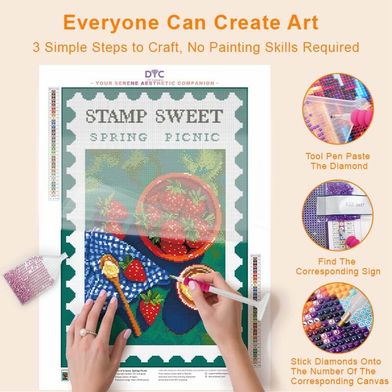Step-by-step drilling process for Spring Picnic diamond painting