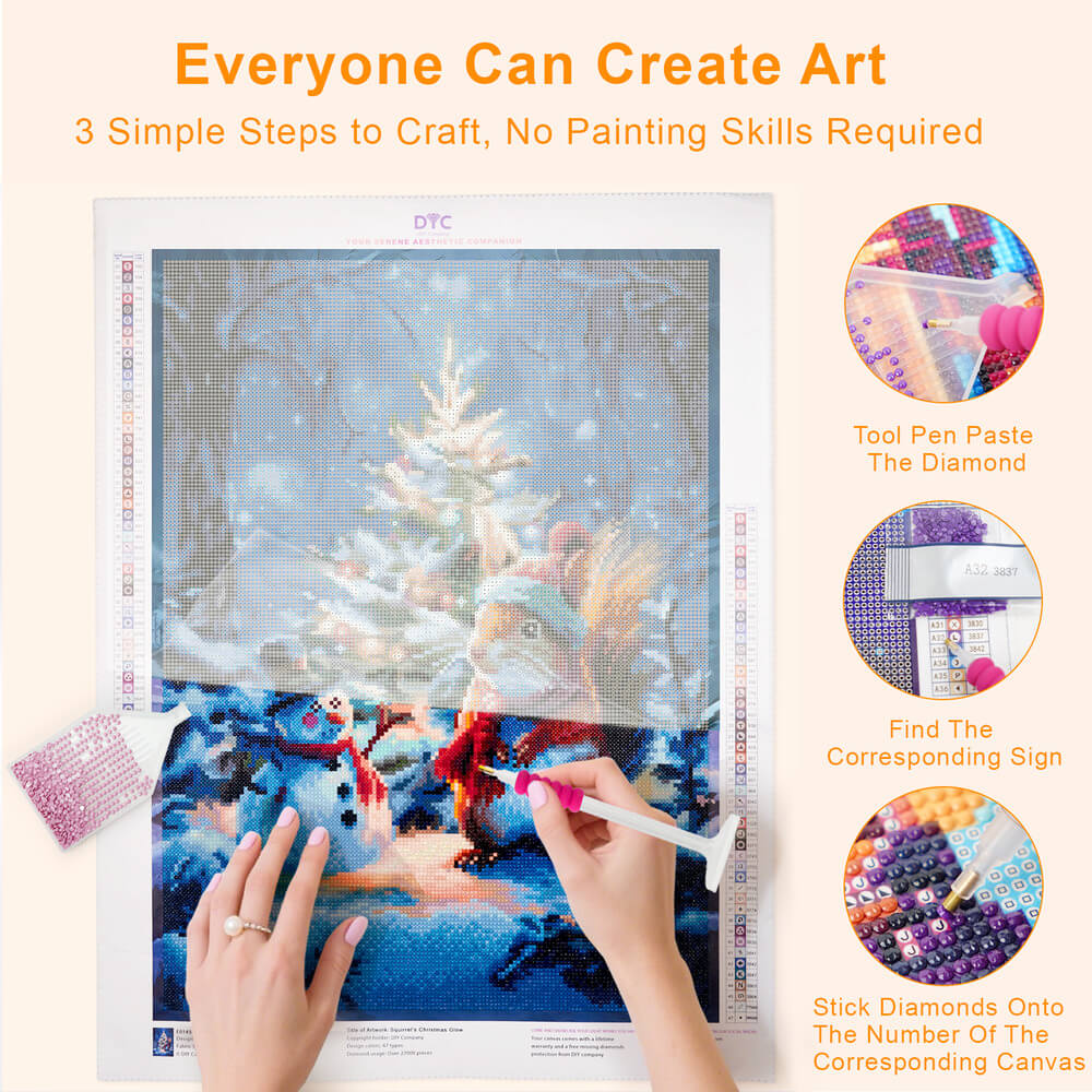 Christmas diamond art kit process for Squirrel's Christmas Glow