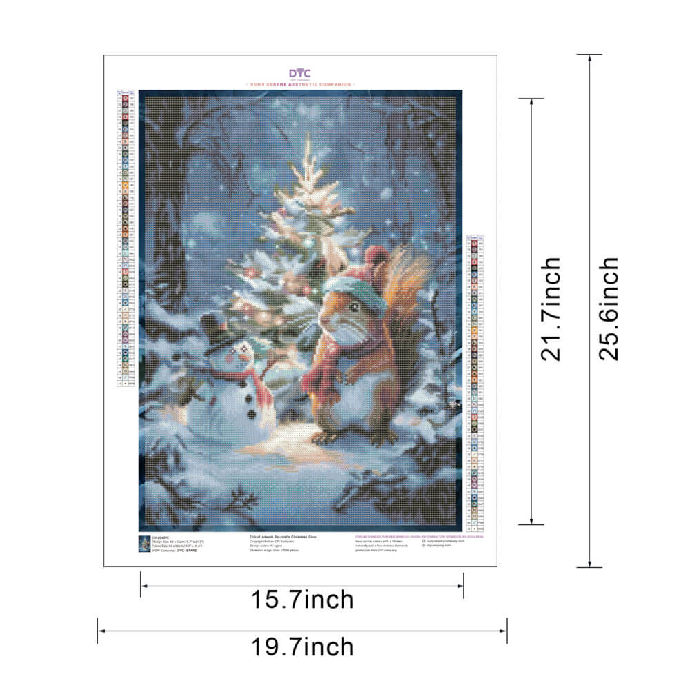 Size guide for Squirrel's Christmas Glow Christmas diamond painting kit