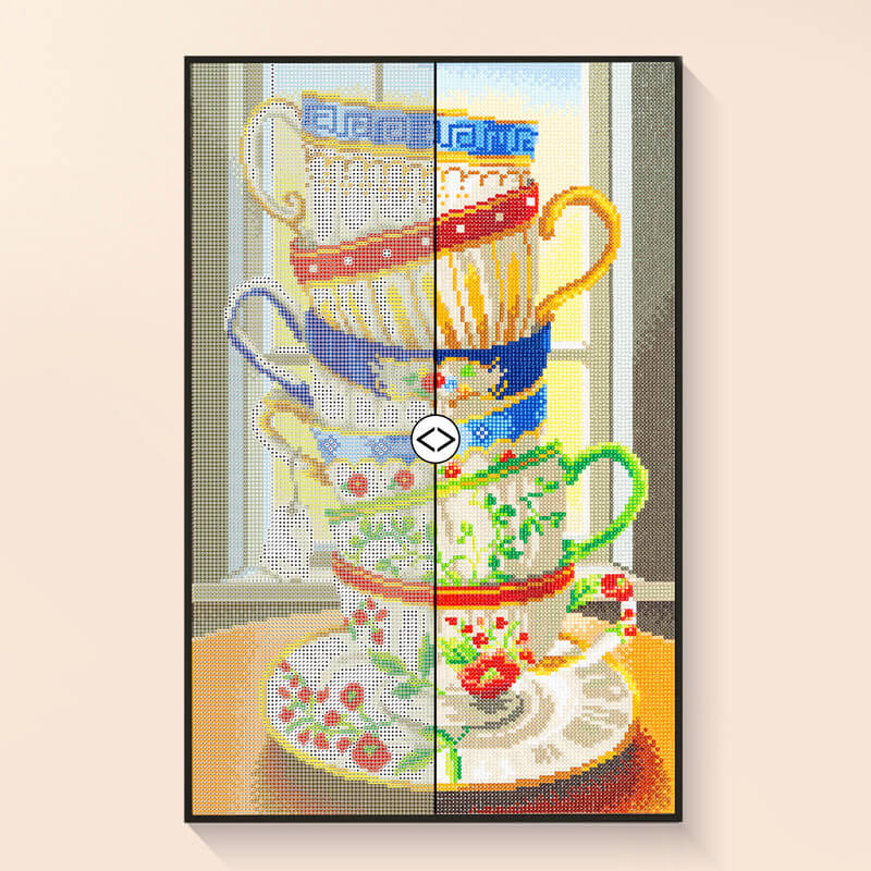 Original photo vs finished stacked teacup diamond art – DYC