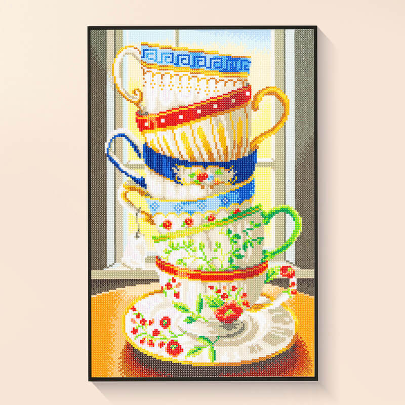 Stacked teacup diamond painting kit – DIY art by DYC